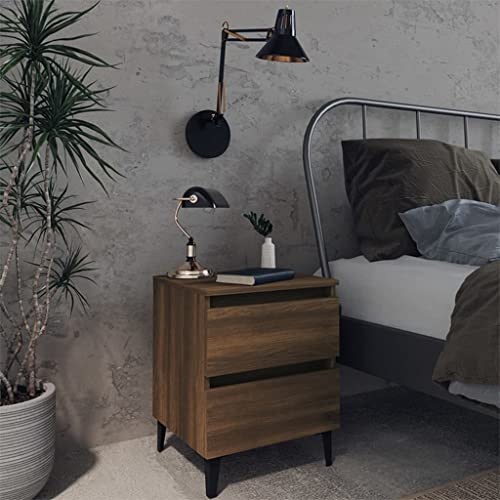 FIRBNUS Bedside Table Nachtkonsole Beistelltisch mit Stauraum Night Stand Nachttisch mit Metallbeinen Braun Eichen-Optik 40x35x50 cm Bett Kommode Kleiner Schrank Industrielles Aussehen von FIRBNUS