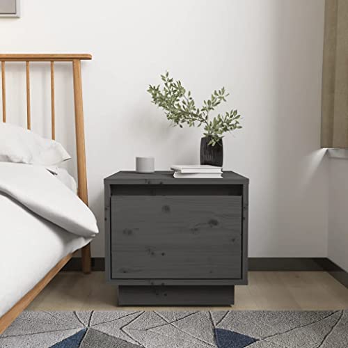 FIRBNUS Bedside Table Nachtkonsole Beistelltisch mit Stauraum Night Stand Nachttische 2er Set Grau 35x34x32 cm Massivholz Kiefer Bett Kommode Telefontischchen Allzweckschrank Moderner Aussehen von FIRBNUS