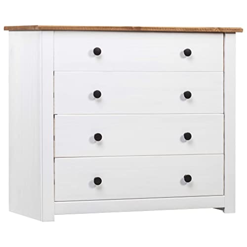 FIRBNUS Beistelltisch 80x40x73 cm mit 4 Schubladen Sideboard Aufbewahrungsschrank für Wohnzimmer Schrank Anrichte Kommode Kiefernholz Panama Weiß Schubladenschrank von FIRBNUS