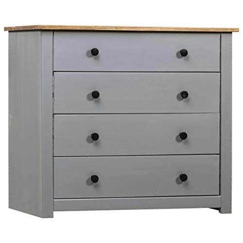 FIRBNUS Beistelltisch 80x40x73 cm mit 4 Schubladen Sideboard Aufbewahrungsschrank für Wohnzimmer Schrank Anrichte Kommode Schubladenschrank Kiefernholz Panama Grau von FIRBNUS