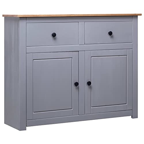 FIRBNUS Beistelltisch 93x40x80 cm mit 2 Schubladen Sideboard Aufbewahrungsschrank für Wohnzimmer Schrank Anrichte Kommode Konsolentisch Kiefernholz Panama Grau und Natürliche Holzfarbe von FIRBNUS