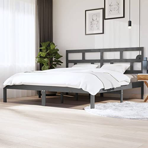 FIRBNUS Bettgestell aus massivem Kiefernholz, grau, 200 x 200 cm, Bettrahmen aus Holz, Doppelbett von FIRBNUS