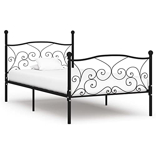 FIRBNUS Bettgestell mit Lattenrost Metall 100x200 cm Bettrahmen Metall Bettgestelle Bed Frame Bett Metall Bed Support Bettgestell aus Metall Modern Metallbett Bett mit Lattenrost Schwarz Bettgestell von FIRBNUS