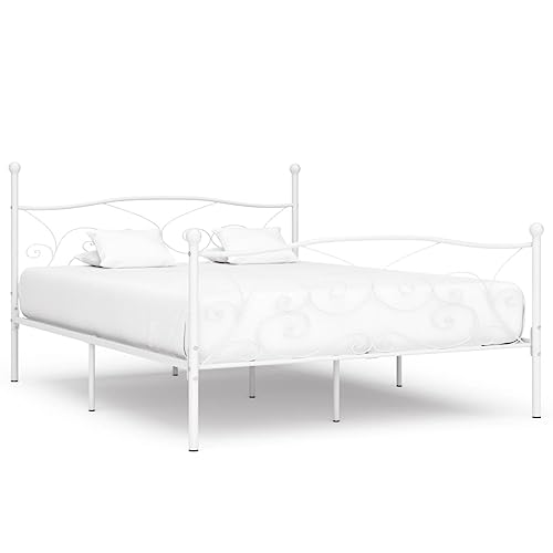 FIRBNUS Bettgestell mit Lattenrost Weiß Metall 200x200 cm Bettgestell aus Metall Modern Metallbett Bett mit Lattenrost Bettgestell Bettrahmen Metall Bettgestelle Bed Frame Bett Metall Bed Support von FIRBNUS