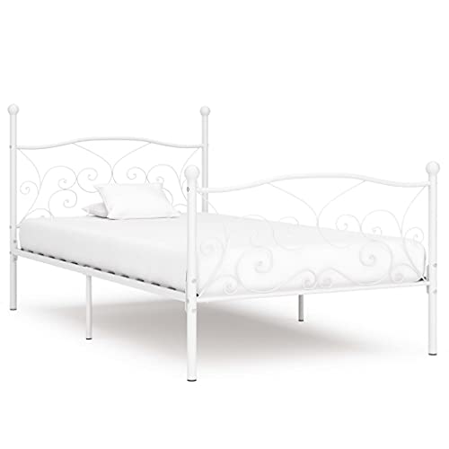 FIRBNUS Bettgestell mit Lattenrost Weiß Metall 90x200 cm Bettgestell Bettrahmen Metall Bettgestelle Bed Frame Bett Metall Bed Support Bettgestell aus Metall Modern Metallbett Bett mit Lattenrost von FIRBNUS