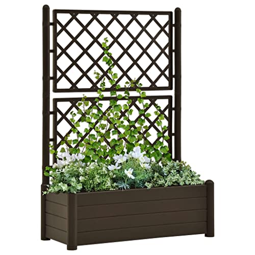 FIRBNUS Blumenkasten für den Garten mit integriertem Rankgitter 100 x 43 x 142 cm mit Drainageboden Mokka für den Garten weiß Balkontöpfe für den Innen- und Außenbereich beständig von FIRBNUS