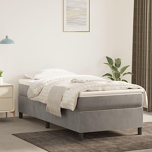FIRBNUS Boxspringbett mit Matratze 80 x 200 cm Samt Federkernmatratzen Bettgestell Einzelbett Bettgestell aus Holz Federkernmatratze Einzelbett Einzelbett hellgrau von FIRBNUS