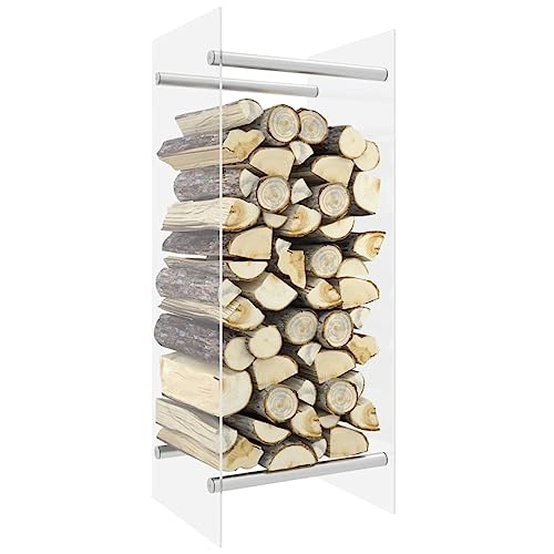 FIRBNUS Brennholzregal 40x35x100 cm Hartglas Holzunterstand Metall Brennholzregal Innen Brennholzregale Brennholzregal Metall Firewood Storage Holzlager Außen Metall Brennholzregal Außen Transparent von FIRBNUS