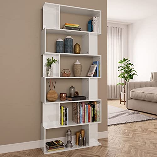 FIRBNUS Bücherregal/Raumteiler 80x24x192 cm Raumteiler Holz Bücherregal Holz Bücherregal Schmal Wohnzimmer Möbel Raumteiler Stehend Raumteiler Regal Raumteiler Trennwand Hochglanz-Weiß von FIRBNUS