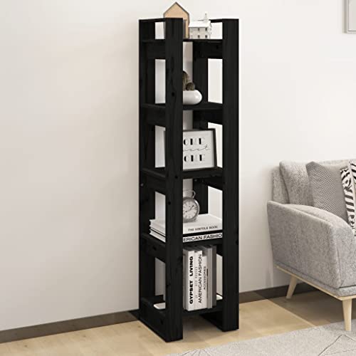 FIRBNUS Bücherregal/Trennwand Schwarz 41 x 35 x 160 cm aus massivem Kiefernholz Wand-Bücherregal Modernes Bücherregal Holzregal Wohnzimmer bietet viel Stauraum Elegantes und klassisches Design von FIRBNUS