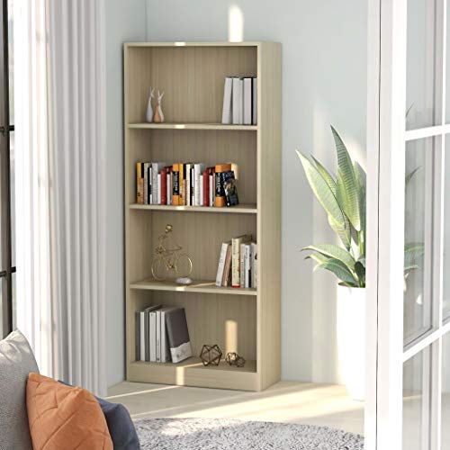 FIRBNUS Bücherregal 4 Fächer Sonoma-Eiche 60x24x142 cm Regal Schmal Lagerregale Abstellraum Regal Wohnzimmer Regal Bücherregal Holz Bücherregal Schmal Bücherregal Industrial Wohnzimmer Möbel von FIRBNUS