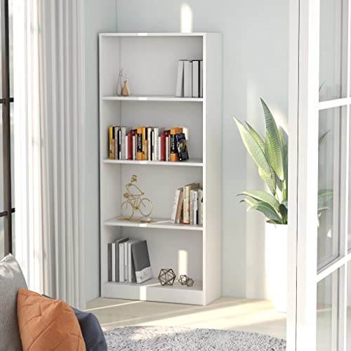 FIRBNUS Bücherregal 4 Fächer Weiß 60x24x142 cm Bücherregal Holz Bücherregal Schmal Bücherregal Industrial Wohnzimmer Möbel Regal Schmal Lagerregale Abstellraum Regal Wohnzimmer Regal Holzwerkstoff von FIRBNUS