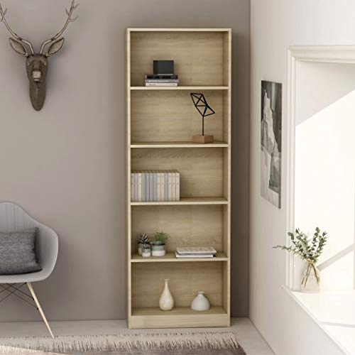 FIRBNUS Bücherregal 5 Fächer Sonoma-Eiche 60x24x175 cm Wohnzimmer Möbel Regal Schmal Lagerregale Wohnzimmer Regal Bücherregal Schmal Abstellraum Regal Bücherregal Holz Bücherregal Industrial von FIRBNUS