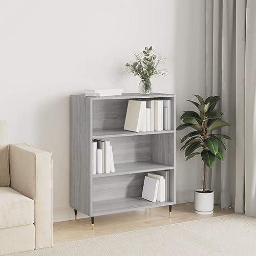 FIRBNUS Bücherregal 69,5x32,5x90 cm Holzwerkstoff Bücherregal Schmal Bücherregal Metall Bücherregal Massivholz Regalsystem Bücherregal Holz Wohnzimmer Möbel Regal Metall Lagerregal Grau Sonoma von FIRBNUS