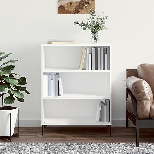 FIRBNUS Bücherregal 69,5x32,5x90 cm Weiß Holzwerkstoff Bücherregal Massivholz Wohnzimmer Möbel Regalsystem Regal Metall Lagerregal Bücherregal Holz Bücherregal Schmal Bücherregal Metall von FIRBNUS