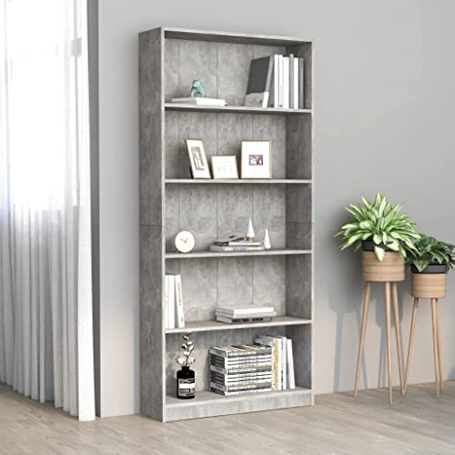 FIRBNUS Bücherregal Betongrau 80x24x175 cm Holz Wohnzimmer Möbel Regal Schmal Lagerregale Abstellraum Regal Wohnzimmer Regal Bücherregal Holz Bücherregal Schmal Bücherregal Industrial 5 Fächer von FIRBNUS