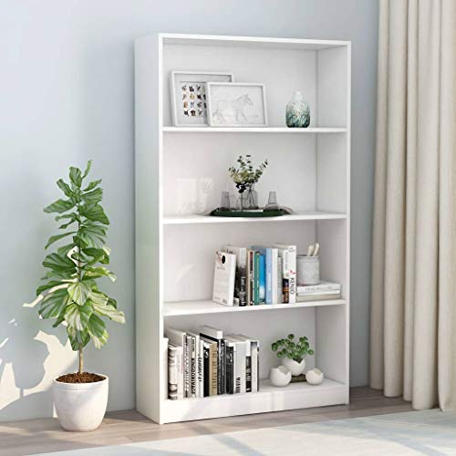 FIRBNUS Bücherregal Weiß 80x24x142 cm Holzwerkstoff Bücherregal Holz Bücherregal Schmal Bücherregal Industrial Schlafzimmer Möbel Regal Holz Bücherregale Wohnzimmer Möbel 4 Fächer von FIRBNUS