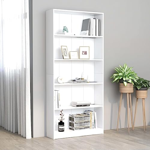 FIRBNUS Bücherregal Weiß 80x24x175 cm Holzwerkstoff Bücherregal Schmal Regal Holz Bücherregal Industrial Schlafzimmer Möbel Bücherregale Wohnzimmer Möbel Bücherregal Holz 5 Fächer von FIRBNUS