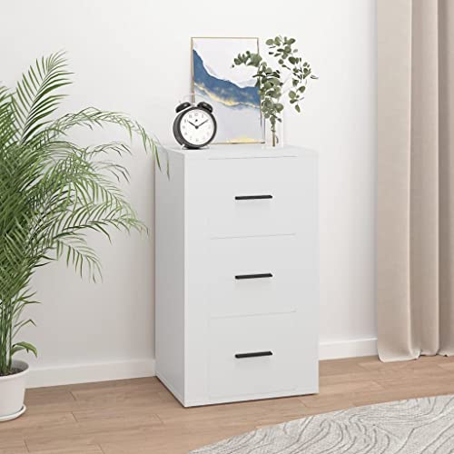 FIRBNUS Bücherschranks 40x33x70 cm Seitenschrank mit 3 Schubladen Beistellschrank Schubladenschrank Lagerschrank Kommode Weiß Sideboard Wohnzimmer Schrank Holzwerkstoff von FIRBNUS