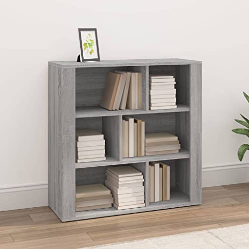 FIRBNUS Bücherschranks 80x30x80 cm Seitenschrank mit 6 Offene Fächer Beistellschrank Schubladenschrank Lagerschrank Kommode Grau Sonoma Sideboard Wohnzimmer Holzwerkstoff von FIRBNUS