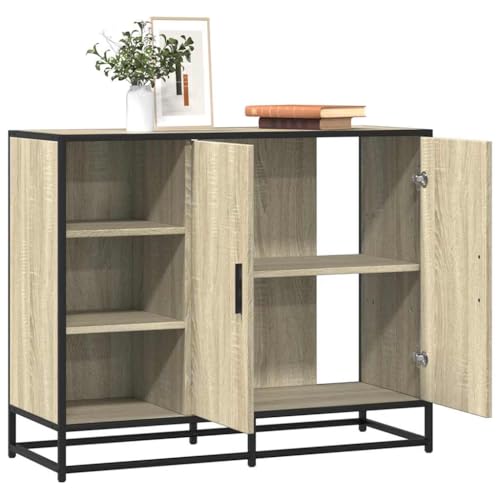 FIRBNUS Buffetschrank Sideboard Hochschrank Aufbewahrungsmöbel Seitenschrank Kommode Beistellschrank für Wohnzimmer Schlafzimmer oder Büro Industrie-Stil Sonoma-Eiche 92x35x76 cm von FIRBNUS