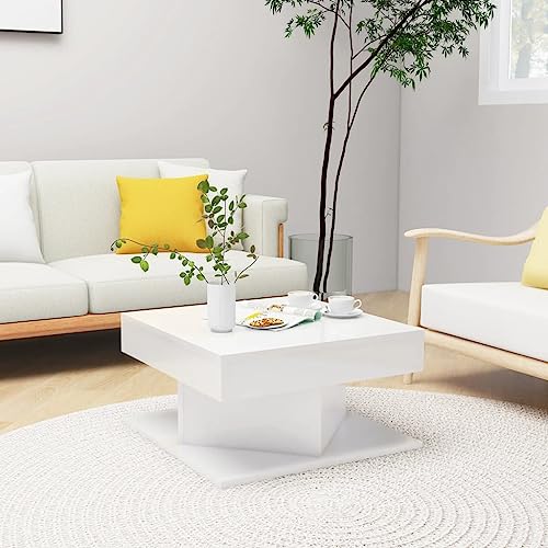 FIRBNUS Coffee Table Beistelltisch mit Stauraum Tisch Wohnzimmer für Couch Wohnzimmertisch Side Table Quadratisch Robust Haltbarkeit Hochglanz Weiß Holzwerkstoff Metall Modern Design von FIRBNUS