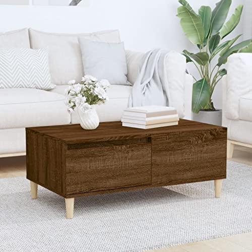 FIRBNUS Couchtisch Eiche Braun 90x50x36,5 cm Couchtisch Lowboard Holz Lowboard Wohnzimmer Couchtisch Wohnzimmertisch Kommode Couchtisch Mehrschichtige Kaffeetische von FIRBNUS