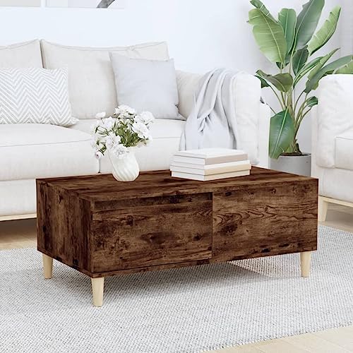 FIRBNUS Couchtisch Eiche Rauchgrau 90 x 50 x 36,5 cm Couchtisch Couchtisch Wohnzimmer Holz Niedrige Möbel Wohnzimmer Couchtisch Kommode Couchtisch Mehrschichtig von FIRBNUS