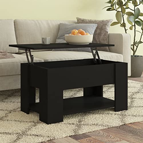 FIRBNUS Couchtisch Höhenverstellbar 79x49x41 cm Beistelltisch Wohnzimmertisch Höhenverstellbar Modern Stilvollen Kleiner Tisch Wohnzimmer Coffee Table Schwarz Holzwerkstoff mit Verstecktes Fach von FIRBNUS