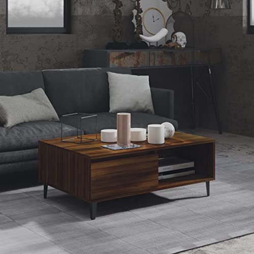 FIRBNUS Couchtische mit Offenes Fach Side Table Beistelltisch Holz Wohnzimmertisch Modern Design Tisch Wohnzimmer für Couch Coffee Table Robust Haltbarkeit Braun Eichen Optik Holzwerkstoff Metall von FIRBNUS