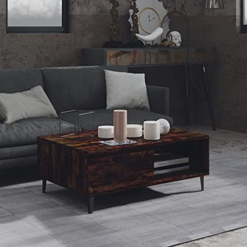 FIRBNUS Couchtische mit Offenes Fach Side Table Beistelltisch Holz Wohnzimmertisch Modern Design Tisch Wohnzimmer für Couch Coffee Table Robust Haltbarkeit Räuchereiche Holzwerkstoff Metall von FIRBNUS
