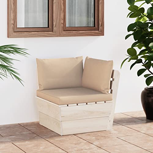 FIRBNUS Ecksofa für den Garten auf Paletten mit Beige, Kissen 60 x 60 x 65 cm, Gartenstuhl, Gartenstühle, Stühle für den Außenbereich, aus Tannenholz von FIRBNUS