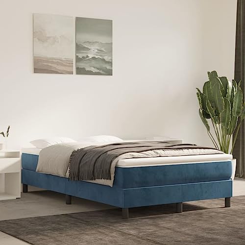 FIRBNUS Federbett mit Matratze 120 x 200 cm aus Samt Bettrahmen aus Holz Einzelbett Matratze Federkernmatratze Doppelbett Federbett Einzelbett Dunkelblau von FIRBNUS