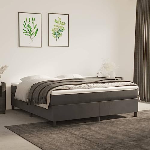 FIRBNUS Federbett mit Matratze dunkelgrau 180 x 200 cm Samt Doppelbett Bettrahmen Doppelbett Bettrahmen aus Holz Bed Frame Matratze Federkernmatratzen von FIRBNUS