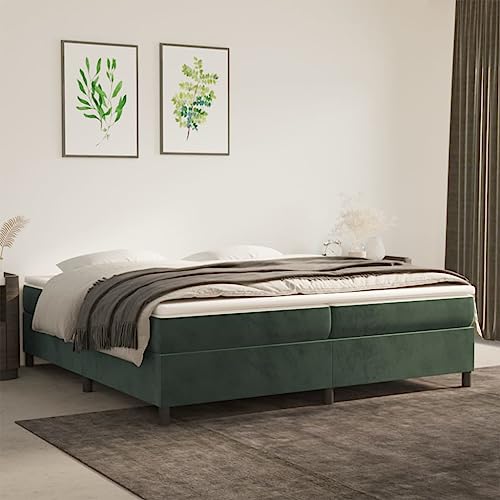 FIRBNUS Federbett mit Matratze dunkelgrün 200 x 200 cm Samt Doppelbett Federkernmatratze Doppelbett Federbett Bettrahmen aus Holz Bed Frame von FIRBNUS