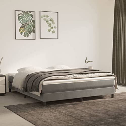 FIRBNUS Federbett mit Matratze hellgrau 180 x 200 cm Samt Bettgestell Doppelbett Bettrahmen aus Holz Matratze Doppelbett Federkernmatratze von FIRBNUS