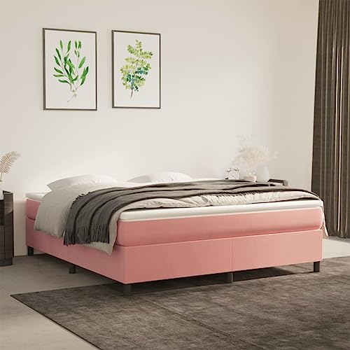 FIRBNUS Federbett mit Matratze in Rosa, 180 x 200 cm, aus Samt, Federkernmatratzen, Rahmen für Doppelbett, Bettgestell aus Holz, Bed Frame von FIRBNUS