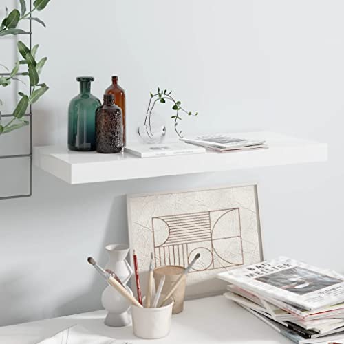 FIRBNUS Floating Wall Shelf 60x23,5x3,8 cm Hängeregal Regale Wandregale Regalboden Regal Hochglanz Weiß Wand Regal Schwebend für Wohnzimmer Kinderzimmer Waben MDF Metall von FIRBNUS