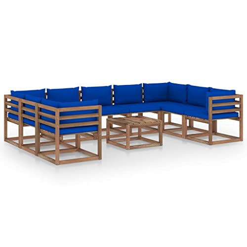 FIRBNUS Garten-Lounge-Set aus Holz 10 STK. Outdoor-Sofa mit Blau Dicken Polsterung Modulsofa Gartenmöbel Witterungsbeständig und Umweltfreundlich von FIRBNUS