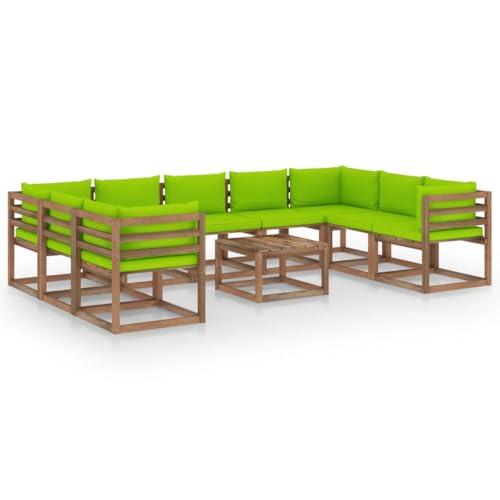 FIRBNUS Garten-Lounge-Set aus Holz 10 STK. Outdoor-Sofa mit Hellgrün Dicken Polsterung Modulsofa Gartenmöbel Witterungsbeständig und Umweltfreundlich von FIRBNUS
