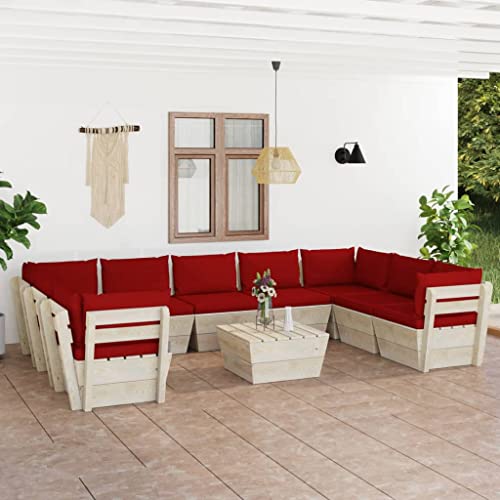 FIRBNUS Garten-Lounge-Set aus Holz 10 STK. Outdoor-Sofa mit Weinrot Polsterung Modulsofa Gartenmöbel Witterungsbeständig und Umweltfreundlich von FIRBNUS