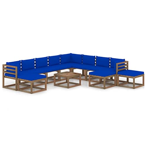 FIRBNUS Garten-Lounge-Set aus Holz 12 STK. Outdoor-Sofa mit Blau Dicken Polsterung Modulsofa Gartenmöbel Witterungsbeständig und Umweltfreundlich von FIRBNUS
