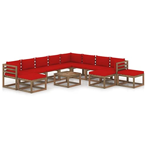 FIRBNUS Garten-Lounge-Set aus Holz 12 STK. Outdoor-Sofa mit Rot Dicken Polsterung Modulsofa Gartenmöbel Witterungsbeständig und Umweltfreundlich FIRBNUS Garten-Lounge-Set aus Holz 12 STK. Outdoor-Sofa mit Rot Dicken Polsterung Modulsofa Gartenmöbel Witterungsbeständig und Umweltfreundlich von FIRBNUS