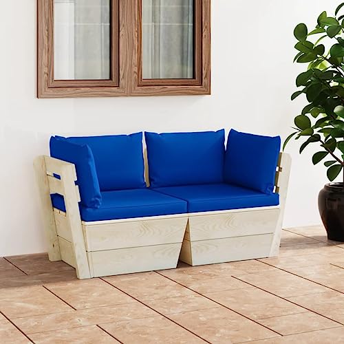 FIRBNUS Garten-Lounge-Set aus Holz 2 STK. Outdoor-Sofa mit Blau Polsterung Modulsofa Gartenmöbel Witterungsbeständig und Umweltfreundlich von FIRBNUS