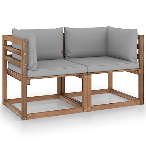 FIRBNUS Garten-Lounge-Set aus Holz 2 STK. Outdoor-Sofa mit Grau Dicken Polsterung Modulsofa Gartenmöbel Witterungsbeständig und Umweltfreundlich von FIRBNUS