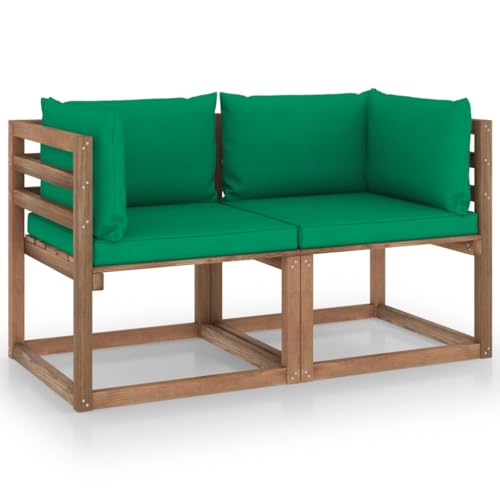 FIRBNUS Garten-Lounge-Set aus Holz 2 STK. Outdoor-Sofa mit Grün Dicken Polsterung Modulsofa Gartenmöbel Witterungsbeständig und Umweltfreundlich von FIRBNUS