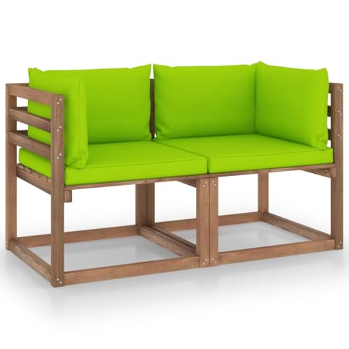 FIRBNUS Garten-Lounge-Set aus Holz 2 STK. Outdoor-Sofa mit Hellgrün Dicken Polsterung Modulsofa Gartenmöbel Witterungsbeständig und Umweltfreundlich von FIRBNUS