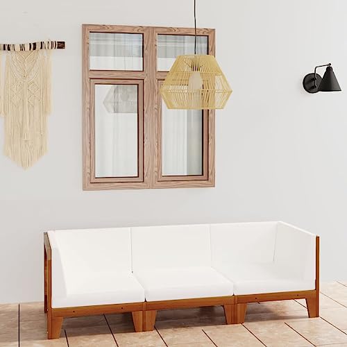 FIRBNUS Garten-Lounge-Set aus Holz 3 STK. Outdoor-Sofa Gartenmöbel mit Cremeweiß Dicken Polsterung Witterungsbeständig und Umweltfreundlich von FIRBNUS