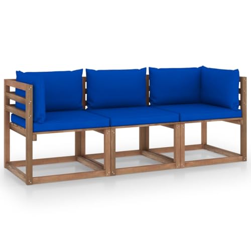 FIRBNUS Garten-Lounge-Set aus Holz 3 STK. Outdoor-Sofa mit Blau Dicken Polsterung Modulsofa Gartenmöbel Witterungsbeständig und Umweltfreundlich von FIRBNUS