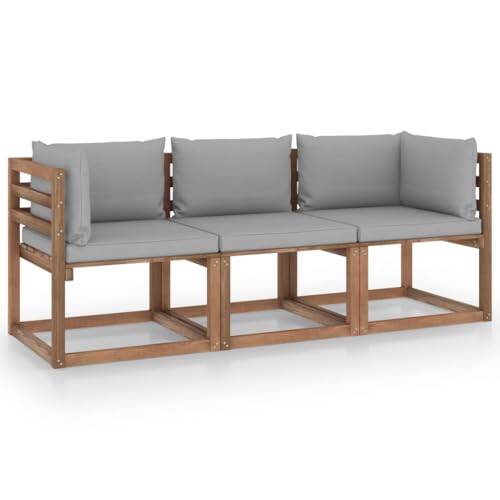 FIRBNUS Garten-Lounge-Set aus Holz 3 STK. Outdoor-Sofa mit Grau Dicken Polsterung Modulsofa Gartenmöbel Witterungsbeständig und Umweltfreundlich von FIRBNUS